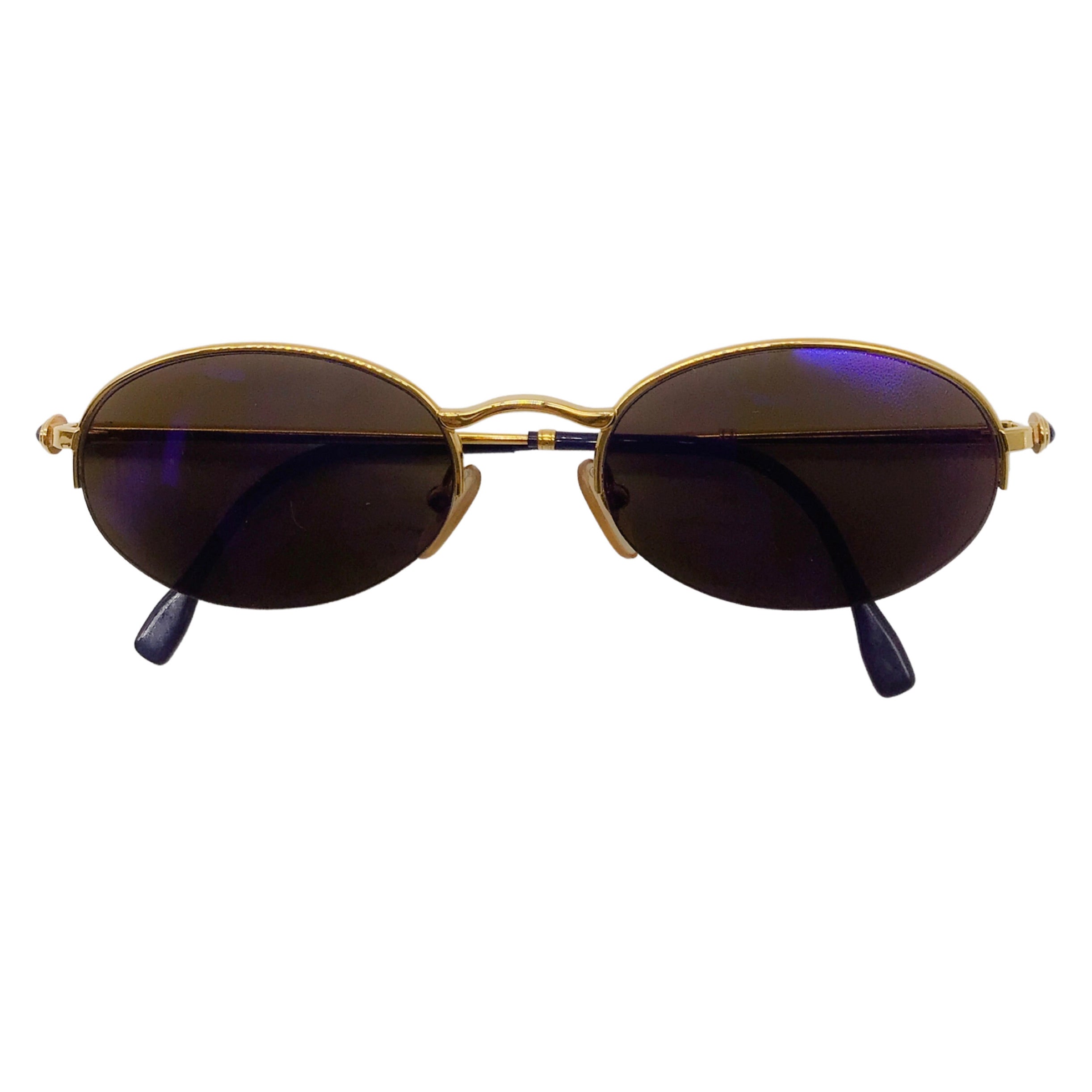 BOUCHERON BLUE VINTAGE 1990S RETRO ROUND LENS GOLD PLATED SUNGLASSES Boucheron Sapphire / Gold Plated - Funkykhalou-shop.com Rare  main image 4