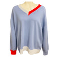 Load image into Gallery viewer, Barrie Periwinkle Blue Long Sleeved V-Neck Cashmere Knit Pullover Sweater with Poppy Red Trim