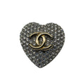 Load image into Gallery viewer, Chanel 2020 Silver / Gold CC Logo Rhinestone Heart Brooch