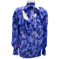 Load image into Gallery viewer, Dries van Noten Blue Tie-Neck Ruffled Watercolor Floral Contera Blouse