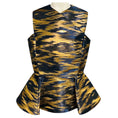 Load image into Gallery viewer, Maison Rabih Kayrouz Navy Blue / Gold Metallic Sleeveless Jacquard Top with Peplum Hem