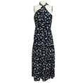 Load image into Gallery viewer, Veronica Beard Navy Multi Brock Ruched Floral Print Silk Crepe de Chine Midi Dress
