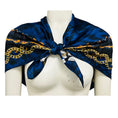 Load image into Gallery viewer, Versace Blue / Gold Multi Leopard, Feather, and Medusa Medallion Chain Print Square Silk Scarf