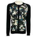 Load image into Gallery viewer, Erdem Black Multi Merino Wool and Cashmere Knit Cardigan Sweater with Silk Chiffon Scarf Print