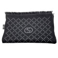 Load image into Gallery viewer, Gucci Black / Grey GG Logo Fringed Trim Wool Scarf