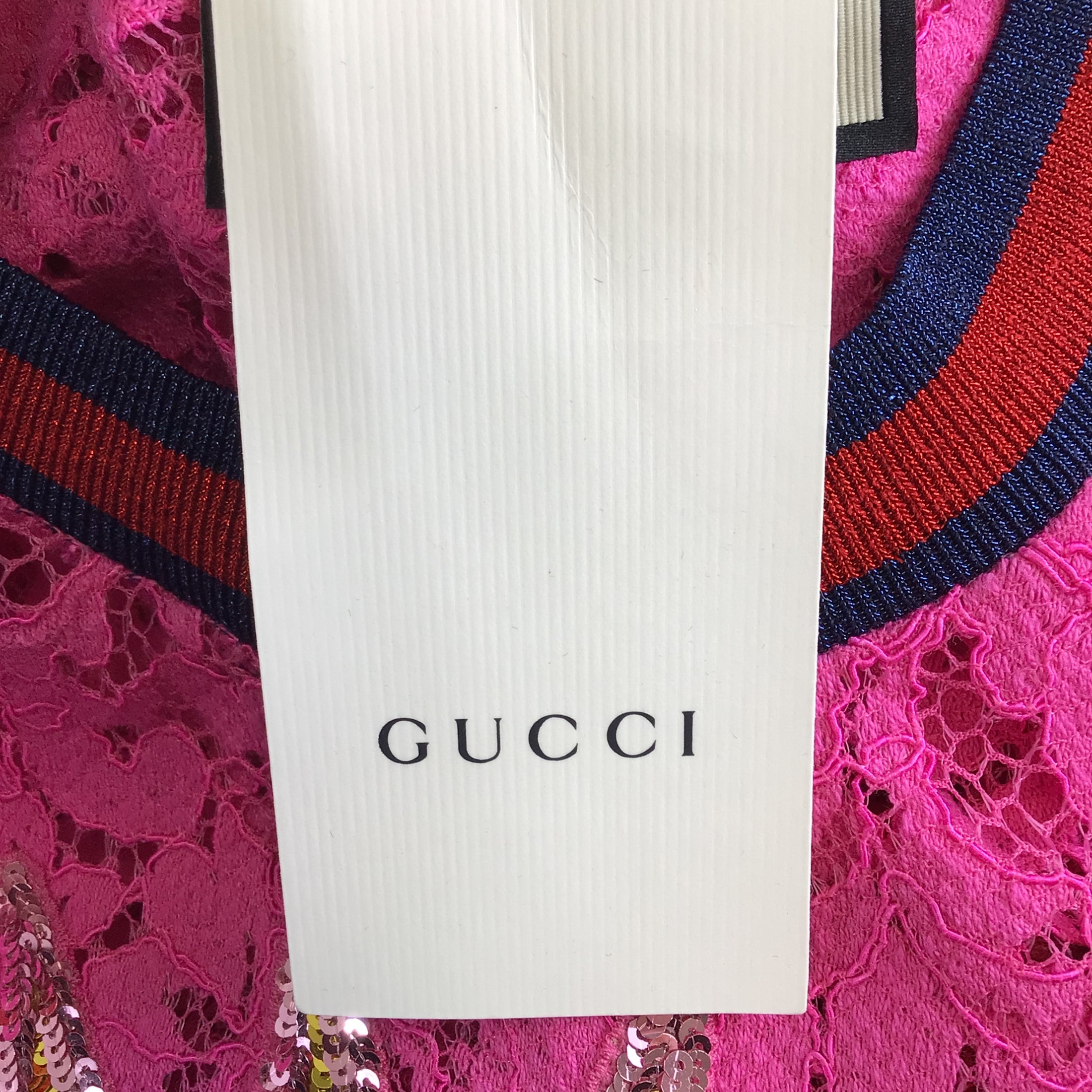 Gucci Pink / Red Sequined Lace UFO Blouse