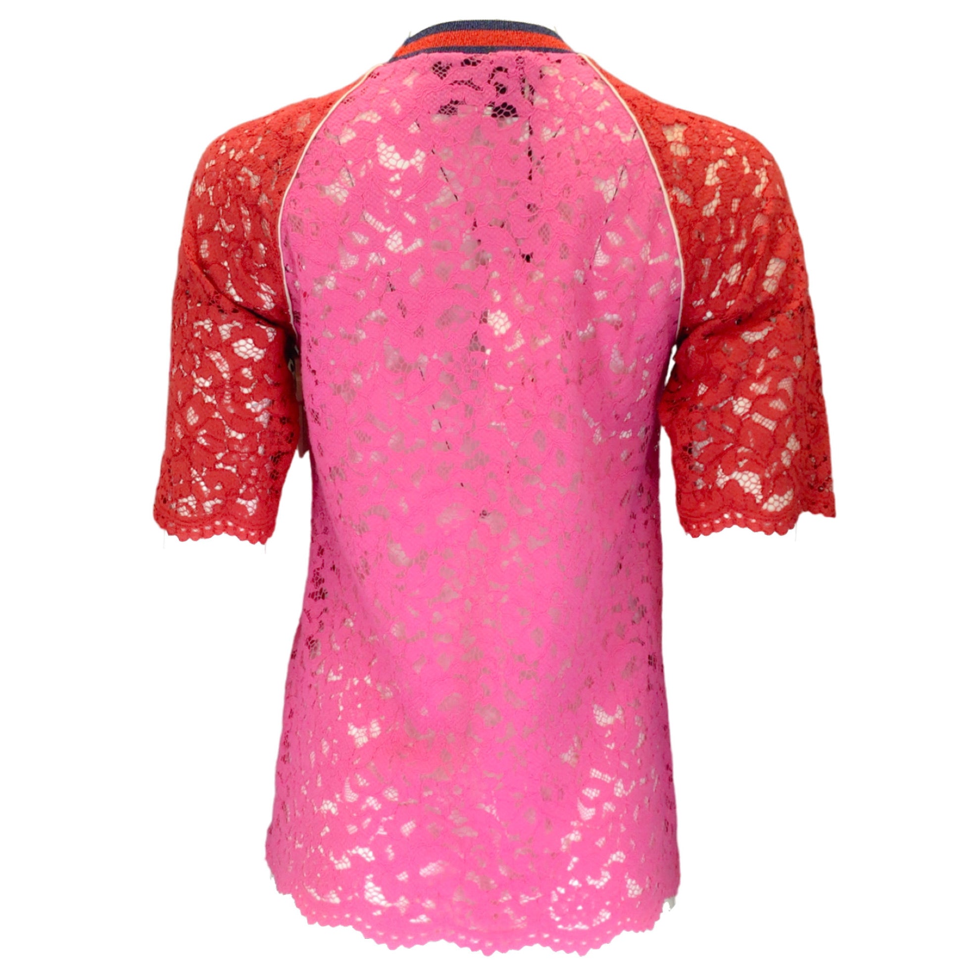 Gucci Pink / Red Sequined Lace UFO Blouse