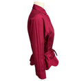 Load image into Gallery viewer, Alaia Cranberry Long Sleeved Peplum Hem Tie Front Button Down Cotton Top