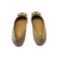 Load image into Gallery viewer, Salvatore Ferragamo Beige / Gold Buckle Leather Ballet Flats with Grosgrain Bow