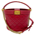 Load image into Gallery viewer, Chanel Red / Gold Hardware Quilted Calfskin Leather Boy Bucket Bag