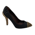 Load image into Gallery viewer, Bruno Magli Black Crystal Embellished Pleated Fabric Pumps