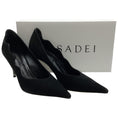 Load image into Gallery viewer, Casadei Black Suede Scalloped Edge Pumps with Silver Blade Heel