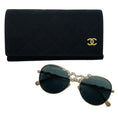 Load image into Gallery viewer, Chanel Gold Crystal Embellished Pilot Sunglasses