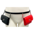 Load image into Gallery viewer, Chanel Black / Red 2020 Patent Quilted Belt In Love Double Mini Flap Waist Bag