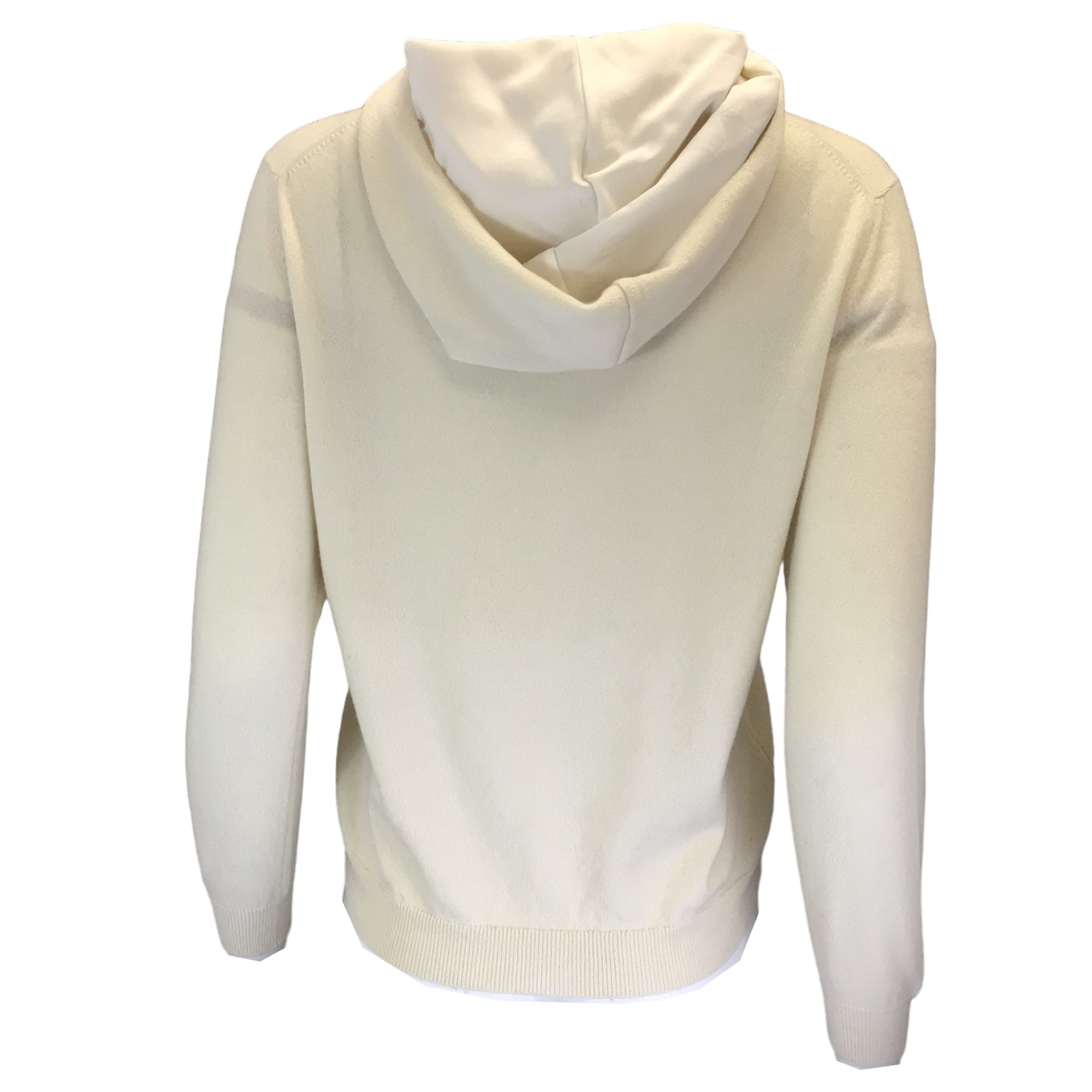 Malo Ivory Hooded Long Sleeved Silk Lined Cashmere Knit Sweater