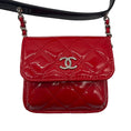 Load image into Gallery viewer, Chanel Black / Red 2020 Patent Quilted Belt In Love Double Mini Flap Waist Bag