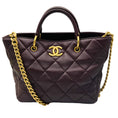 Load image into Gallery viewer, Chanel Burgundy 2023 CC Logo Quilted Lambskin Leather Shopper Tote Handbag with Brushed Gold Hardware