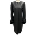 Load image into Gallery viewer, Ralph Lauren Collection Black Ruffled Detail Lambskin Leather Dress with Velvet Trim