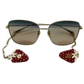 Load image into Gallery viewer, Gucci Gold / Grey Gradient Lens Oversized Square Metal Sunglasses with Strawberry Drops