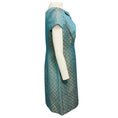 Load image into Gallery viewer, Lee Anderson Couture Turquoise / Gold Metallic Short Sleeved Jacquard Lurex Cocktail Dress