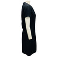Load image into Gallery viewer, Yves Saint Laurent Navy / Black Textured Short Sleeved Silk and Wool Sheath Dress