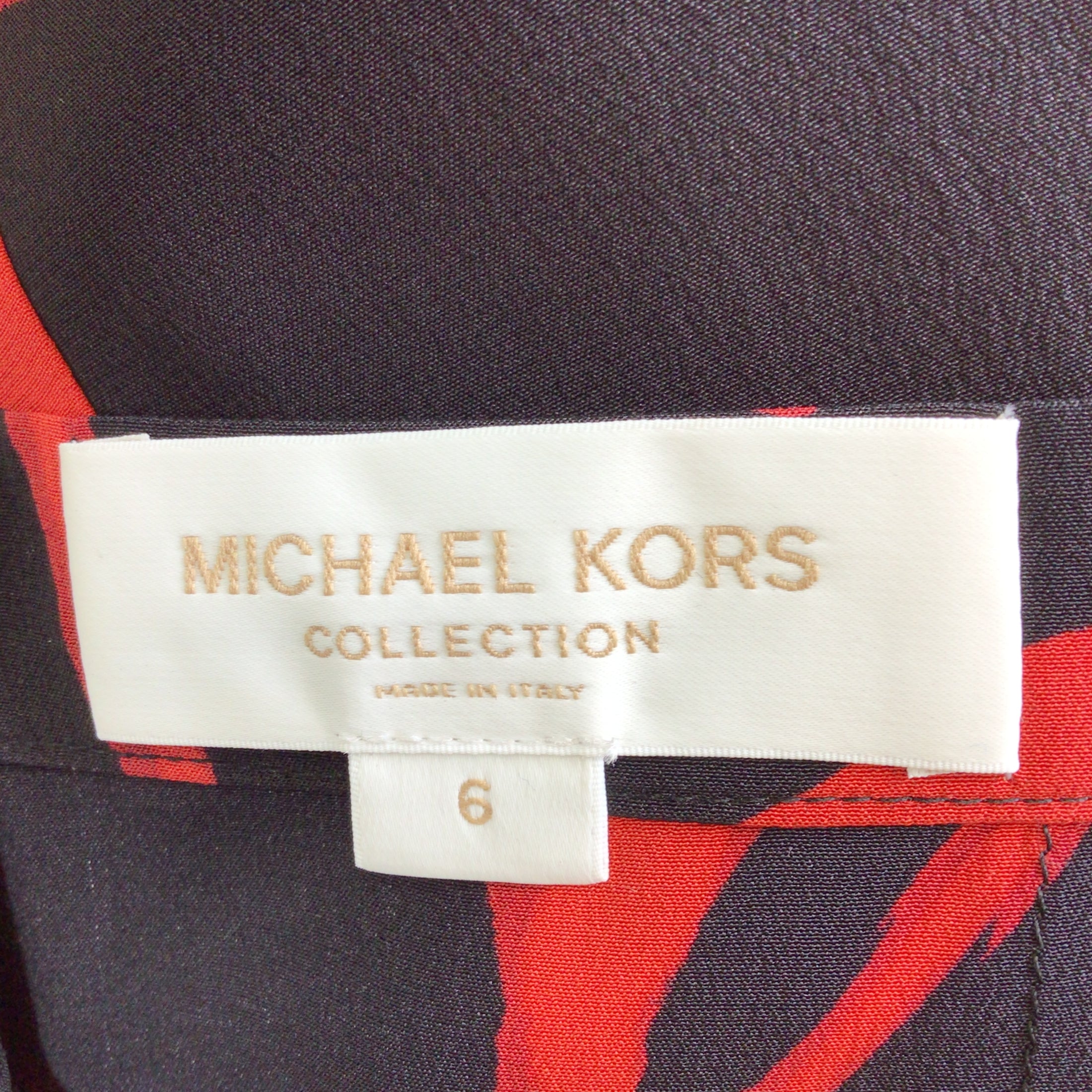 Michael Kors Collection Black / Red Poppy Print Draped Silk Midi Skirt