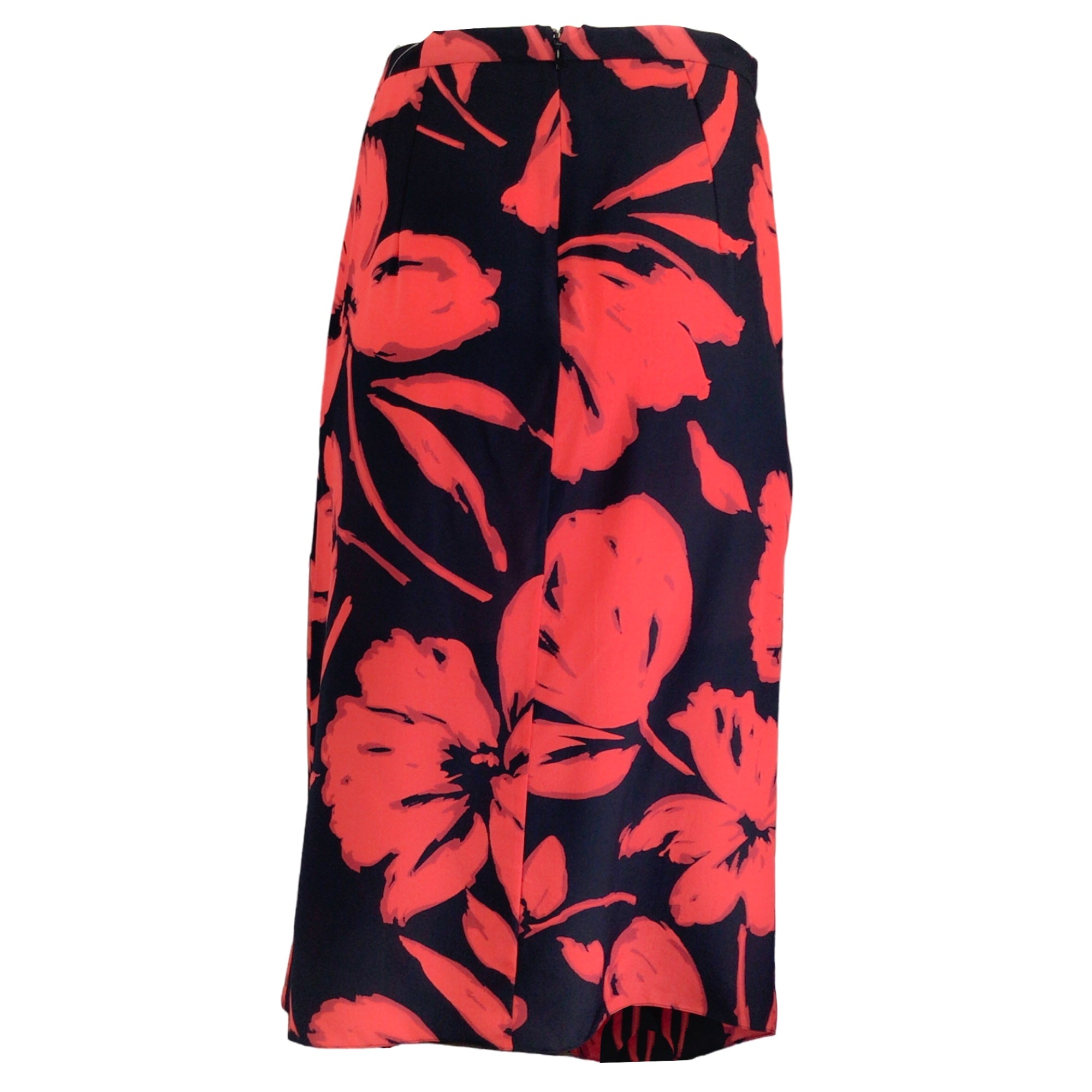 Michael Kors Collection Black / Red Poppy Print Draped Silk Midi Skirt