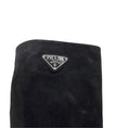 Load image into Gallery viewer, Prada Black / Silver Logo Plaque Heeled Tall Suede Leather Boots