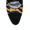Load image into Gallery viewer, Salvatore Ferragamo Tan / Black Animal Print Patterned Calf Hair Ankle Strap Pumps with Black Suede Cap Toe