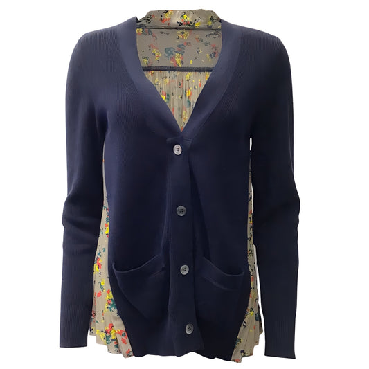 Sacai Navy / Taupe Multi Cardigan with Pleated Back