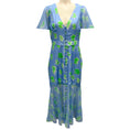 Load image into Gallery viewer, Prabal Gurung Sky Blue / Grass Flutter-Sleeve Silk Cocktail Dress