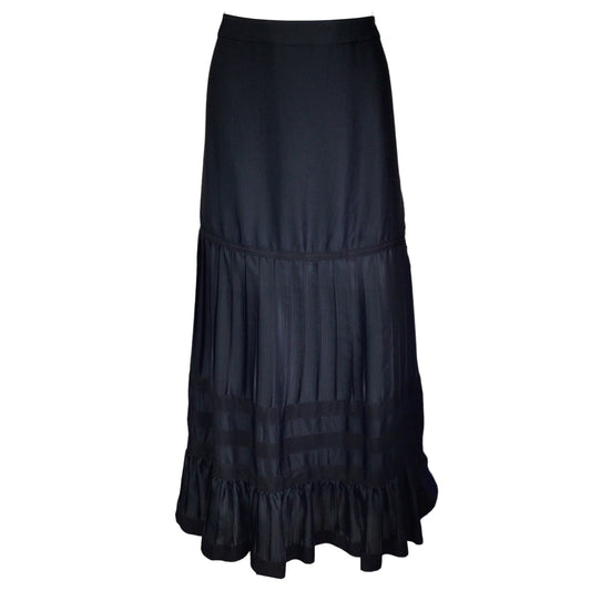 Giorgio Armani Black Grosgrain Ribbon Trimmed Pleated Maxi Skirt