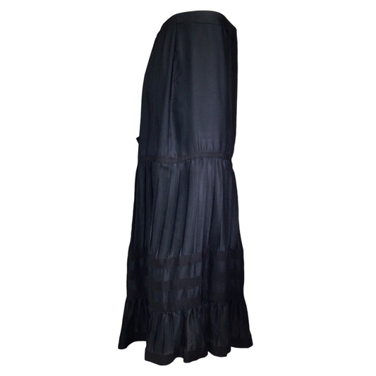 Giorgio Armani Black Grosgrain Ribbon Trimmed Pleated Maxi Skirt