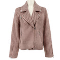 Load image into Gallery viewer, Elie Tahari Pink / Brown Wool Plaid Moto Jacket