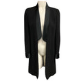 Load image into Gallery viewer, Chanel Black Silk Satin Trimmed Wool Tuxedo Style Coat with CC Logo Globe Buttons