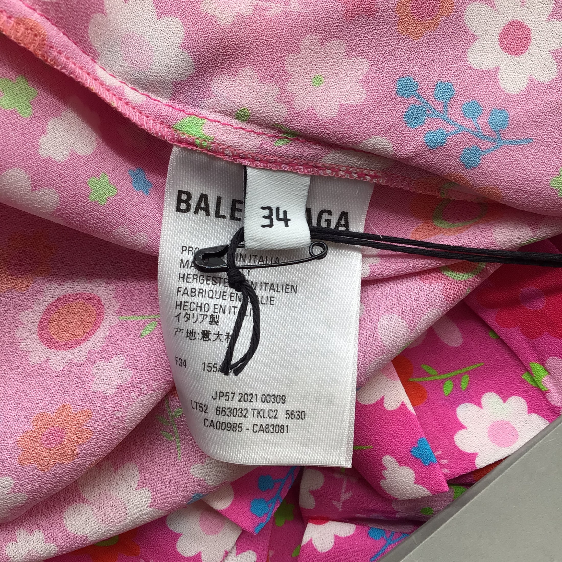 Balenciaga Pink Multi 2021 Tie-Neck Floral Printed Top