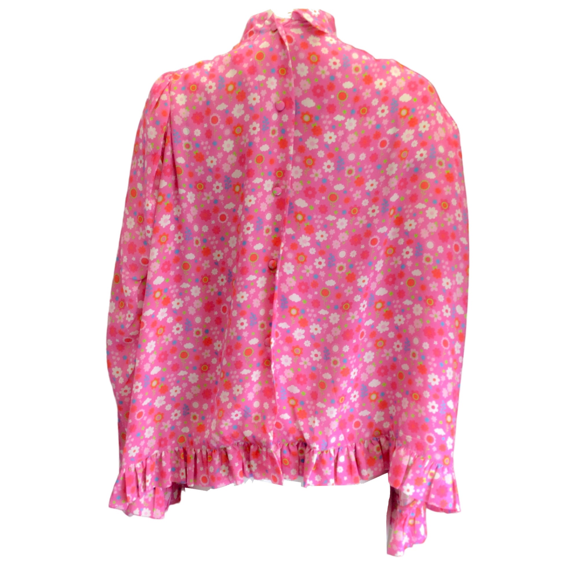 Balenciaga Pink Multi 2021 Tie-Neck Floral Printed Top