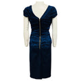 Load image into Gallery viewer, Talbot Runhof Blue Metallic Ruched Leopard Jacquard Cocktail Dress