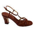 Load image into Gallery viewer, Gucci Brown / Antiqued Gold GG Logo Quilted Leather Sandals