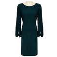 Load image into Gallery viewer, St. John Teal Green Long Sleeved Boucle Wool Knit Midi Dress with Slits