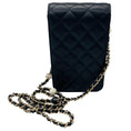 Load image into Gallery viewer, Chanel Black CC Logo Resin Heart Classic Quilted Leather Phone Holder Bag with Chain Strap and Gold Hardware