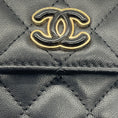 Load image into Gallery viewer, Chanel Black CC Logo Resin Heart Classic Quilted Leather Phone Holder Bag with Chain Strap and Gold Hardware