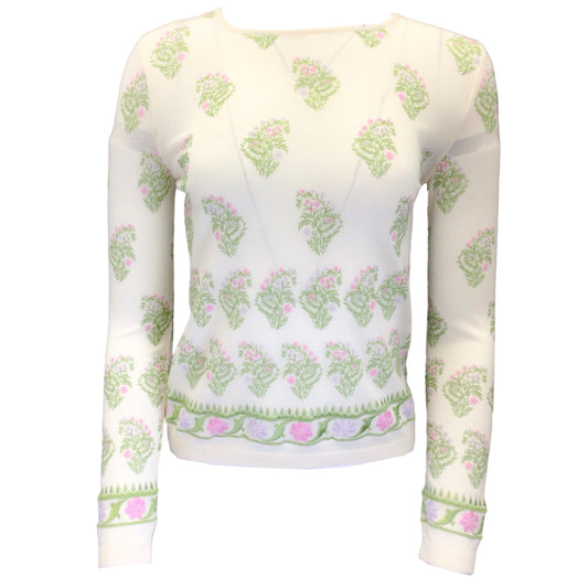 Giambattista Valli Ivory Multi Floral Embroidered Cashmere and Silk Knit Sweater