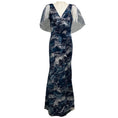 Load image into Gallery viewer, Marchesa Notte Navy Blue / Silver Cape Sleeve Glitter Tulle Gown / Formal Dress