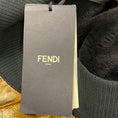 Load image into Gallery viewer, Fendi Gold Metallic / Brown FF Logo Trimmed Crinkled Lambskin Leather Cropped Zip Front Jacket with Black Lamb Shearling Lining