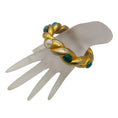 Load image into Gallery viewer, Chanel Vintage Pearl and Aqua Resin Embellished Gold Enamel Chunky Bangle Bracelet