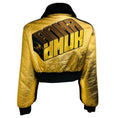 Load image into Gallery viewer, Fendi Gold Metallic / Brown FF Logo Trimmed Crinkled Lambskin Leather Cropped Zip Front Jacket with Black Lamb Shearling Lining