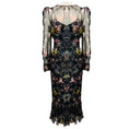 Load image into Gallery viewer, Cinq a Sept Black Multi Marianne Floral Silk Organza Puff Sleeve Midi Dress