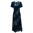 Load image into Gallery viewer, Oscar de la Renta Navy Blue Mixed Botanical Guipure Inset Maxi Dress
