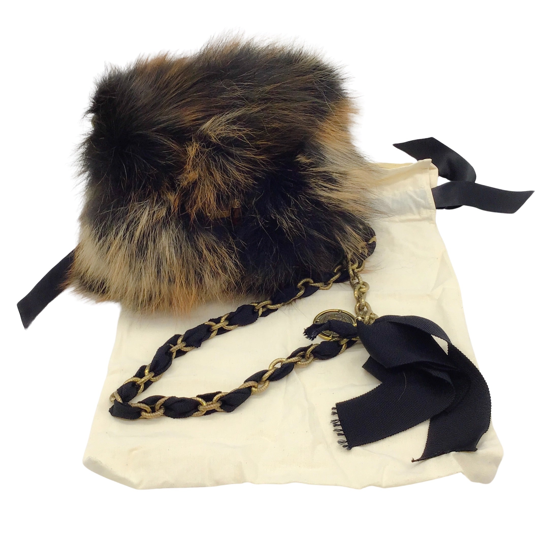 Lanvin Black / Brown Fur Flap Crossbody Bag